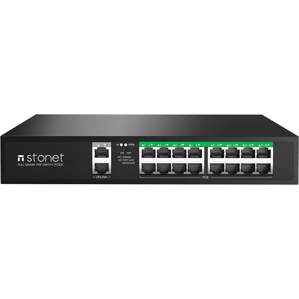 Stonet P116GC 16+2+1 16 Port PoE 10/100 2 Port Uplink 10/100/1000 1xSFP 240W PoE Switch