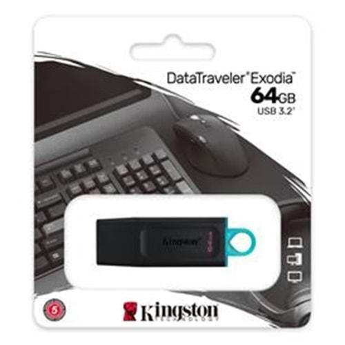 Kingston 64 GB USB 3.2 Data Traveler Exodia Siyah/Turkuaz (DTX/64GB)