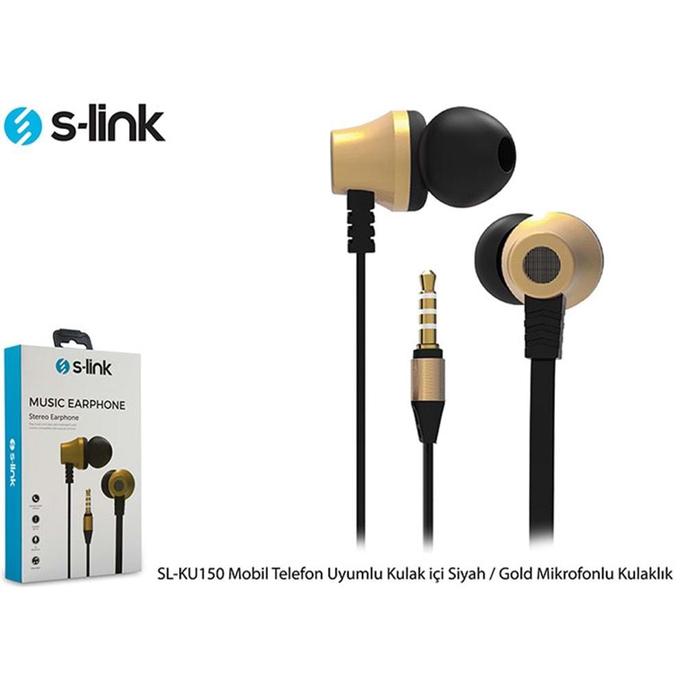 S-link SL-KU150 Mobil Telefon Uyumlu Taşıma Çantalı Kulak içi Siyah/Gold Mikrofonlu Kulaklık