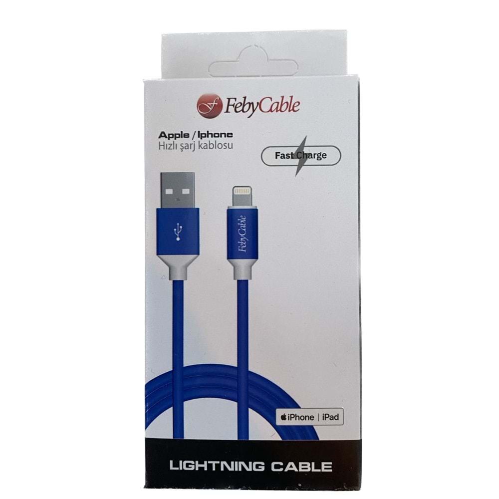 Feby FC-USB01 3 Amper %100 Bakır İletken 480 Mbps Data Transfer Lightning Şarj Kablosu
