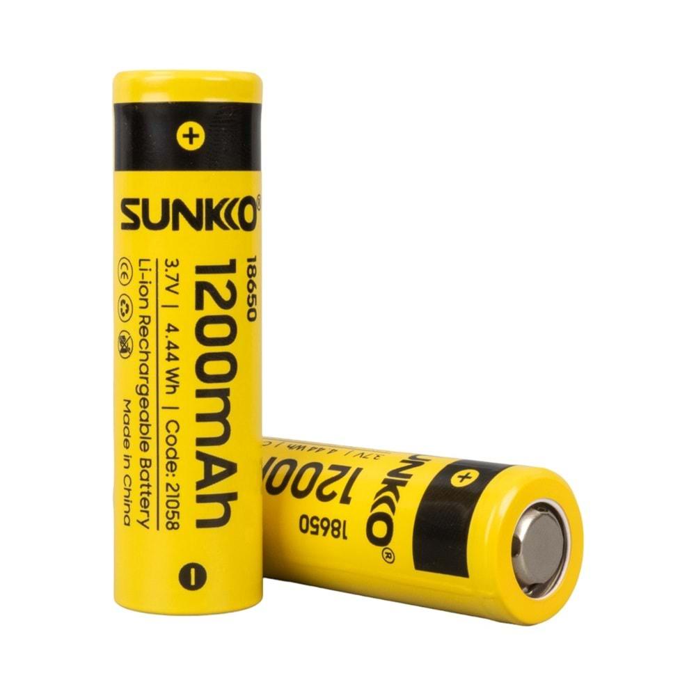 Sunkko 21058 3.7 Volt 1200 Mah 18650 Şarj Edilebilir Pil - 2 Li Paket Halinde