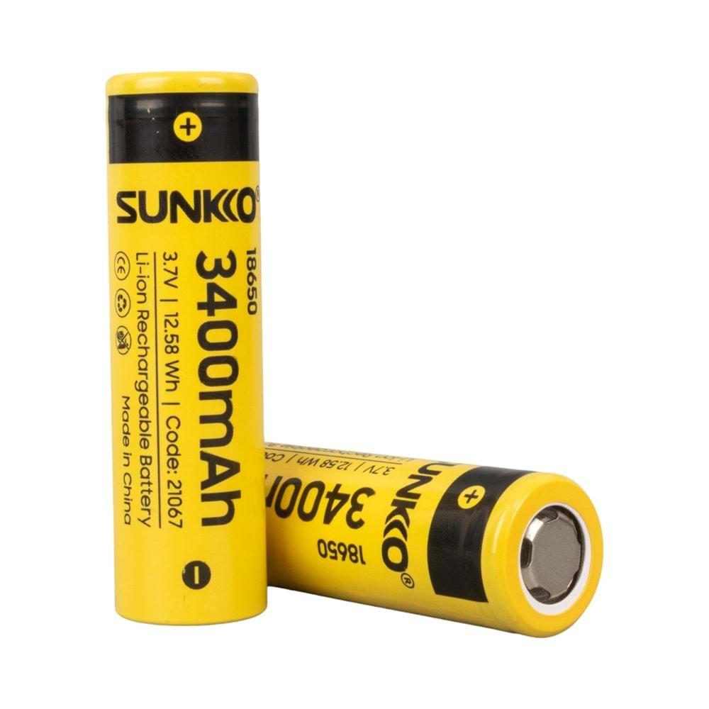 Sunkko 21067 3.7 Volt 3400 Mah 18650 Şarj Edilebilir Pil - 2 Li Paket Halinde