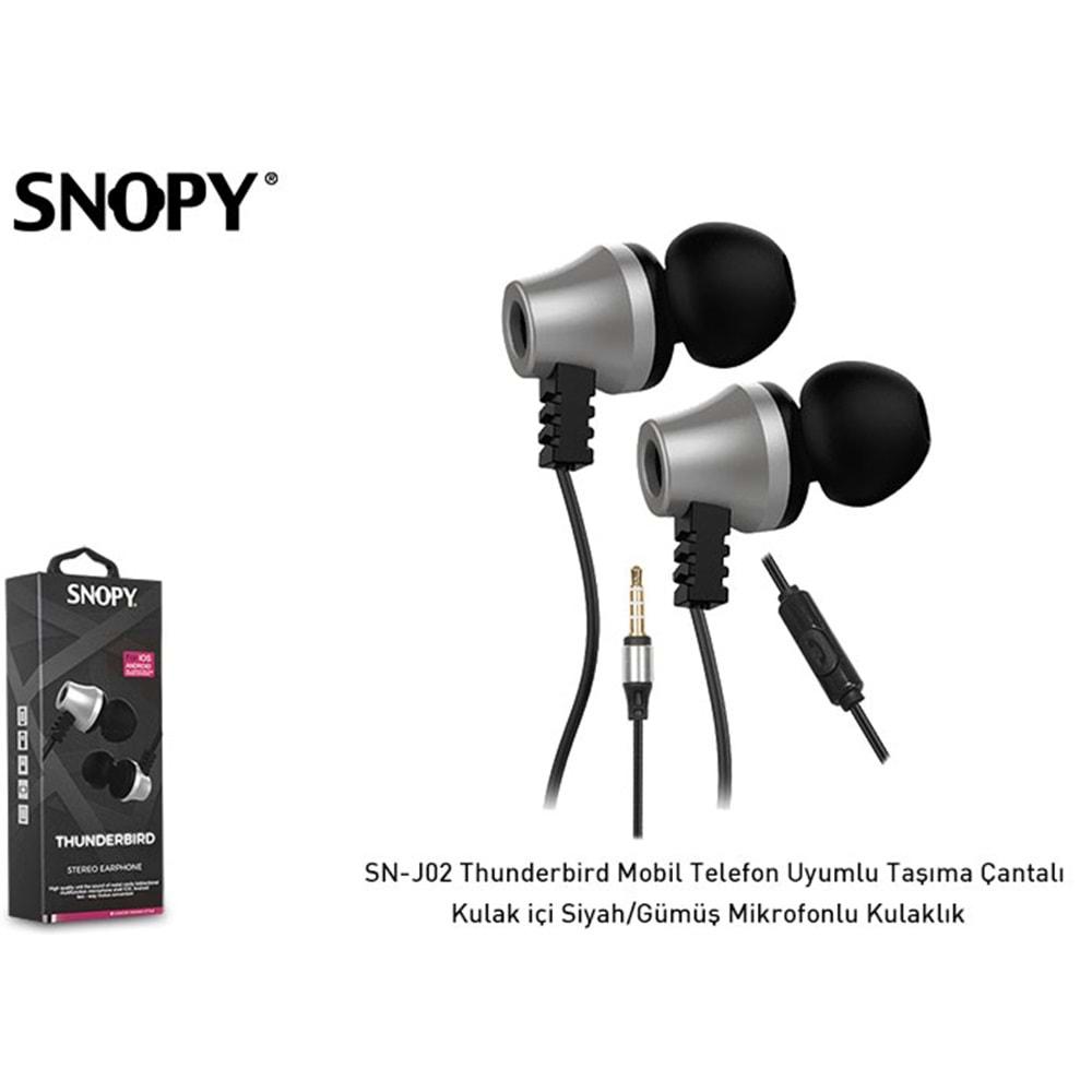 Snopy SN-J02 Thunderbird Mobil Telefon Uyumlu Taşıma Çantalı Kulak içi Siyah/Gümüş Mikrofonlu Kulaklık