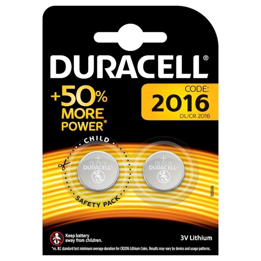 Duracell CR-2016 3 Volt Para Pil 2 Li Paket Halinde