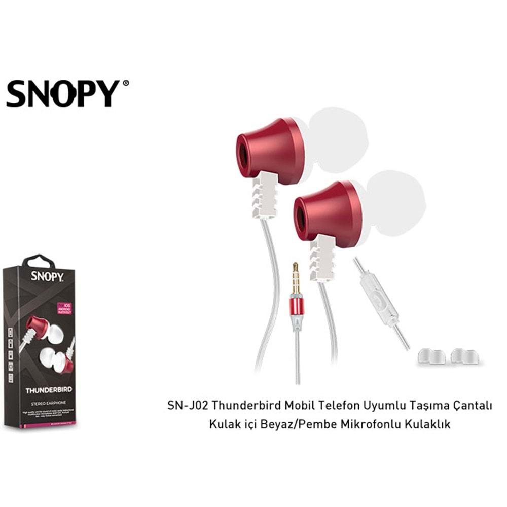 Snopy SN-J02 Thubderbird Mobil Telefon Uyumlu Taşıma Çantalı Kulak içi Beyaz/Pembe Mikrafonlu Kulaklık