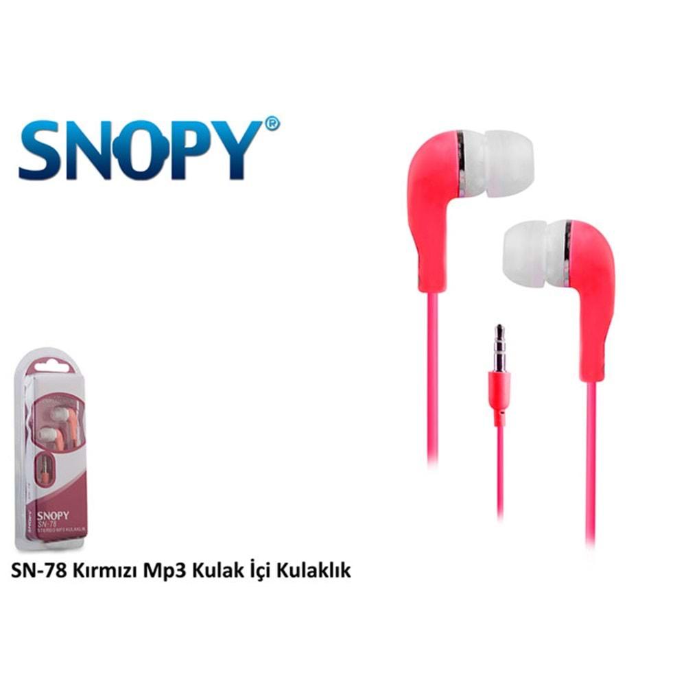 Snopy SN-78 MP3 Kulak İçi Kırmızı Kulaklık