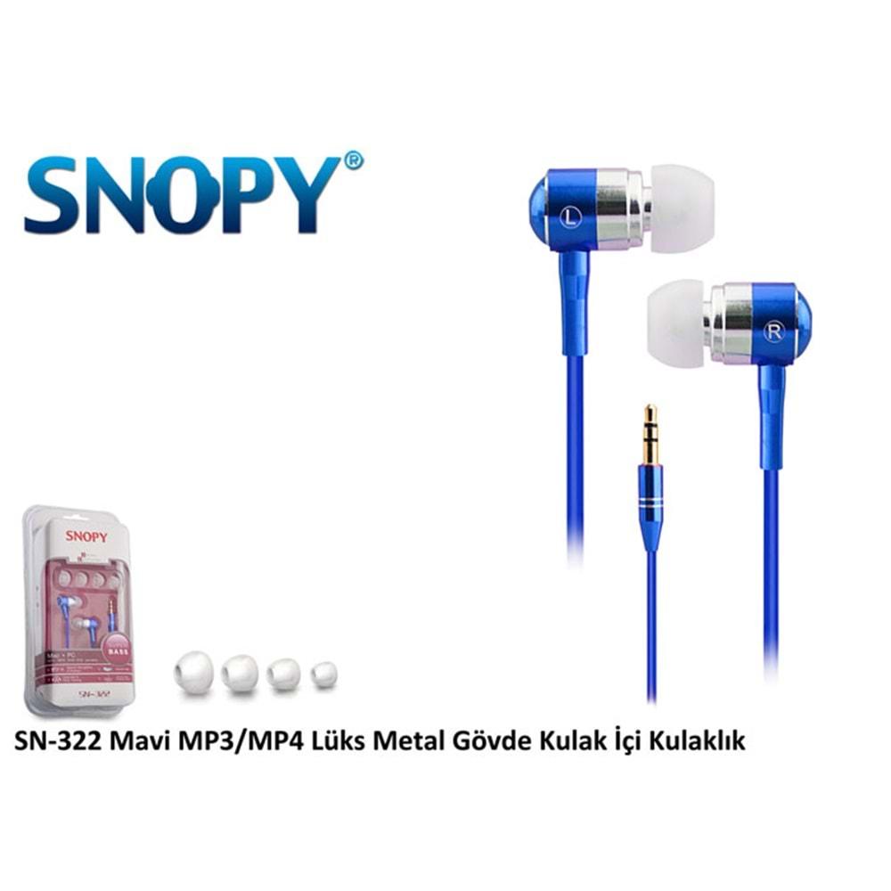 Snopy SN-322 Kulak İçi Kulaklık MP3/MP4 Lüks Metal Gövde Mavi