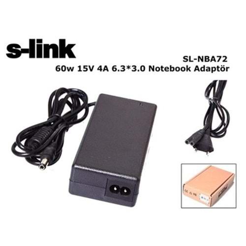 S-link SL-NBA72 60w 15V 4A 6.3*3.0 Toshiba Notebook Adaptör