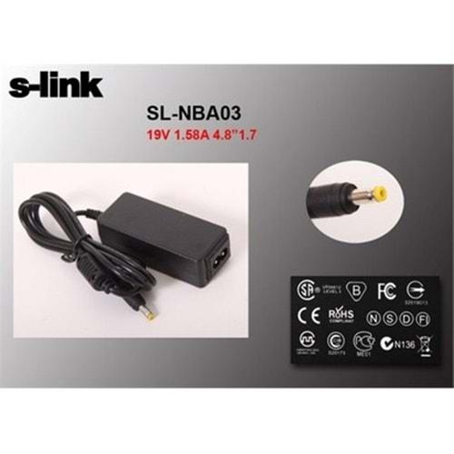 S-link SL-NBA03 30W 19V 1.58A 4.8*1.7 Hp Netbook Standart Adaptör