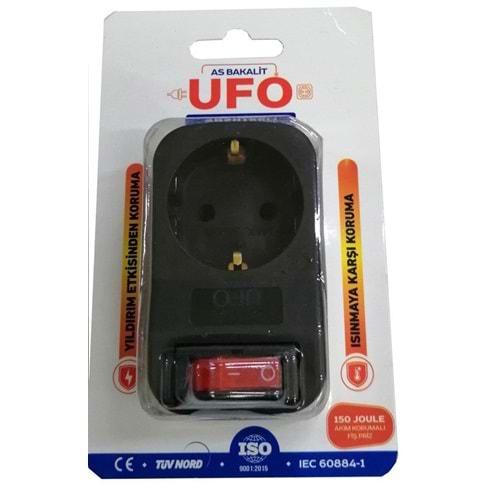 Ufo AUK001 150 Joule Siyah Anahtarlı Akım Korumalı Priz