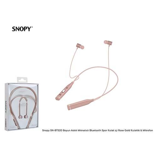 Snopy SN-BTS20 Rose Gold Boyun Askılı Mıknatıslı Mikrofonlu Spor Bluetooth Kulaklık