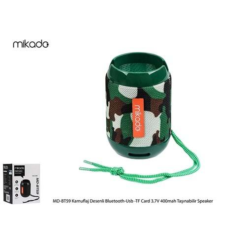 Mikado MD-BT59 Kamuflaj Desenli Bluetooth-Usb -TF Card 3.7V 400mah Taşınabilir Speaker