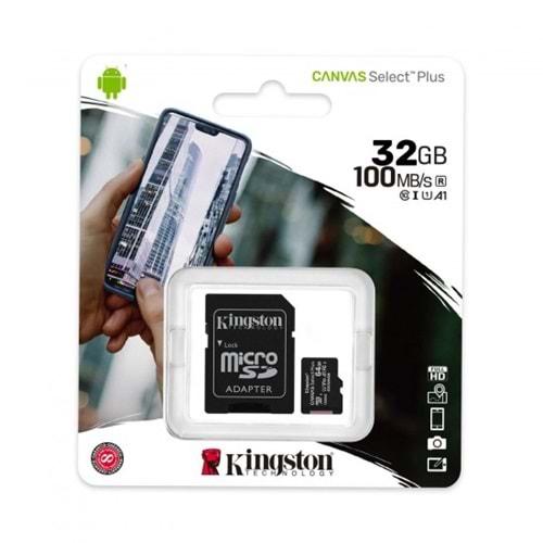 Kingston SDCS2/32GB 32 Gb Micro Sdhc Canvas Select Plus 100R A1 C10 Card + Adapter