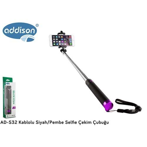Addison AD-S32 Kablolu Siyah/Pembe Selfie Çekim Çubuğu