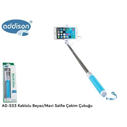 Addison AD-S33 Kablolu Beyaz/Mavi Selfie Çekim Çubuğu