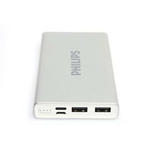 Philips DLP1510CB-51-SL Beyaz Slim 10.000 Mah 2.1A 2 Usb Type-C+Micro Usb Girişli Powerbank