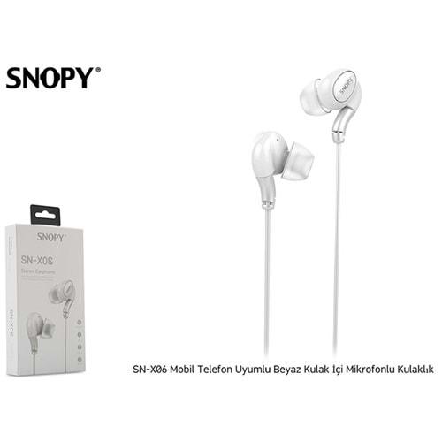 Snopy SN-X06 Mobil Telefon Uyumlu Beyaz Kulak İçi Mikrofonlu Kulaklık