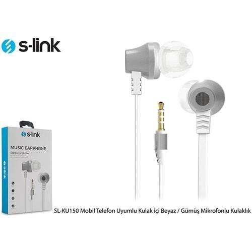 S-link SL-KU150 Mobil Telefon Uyumlu Taşıma Çantalı Kulak içi Beyaz/Gümüş Mikrofonlu Kulaklık