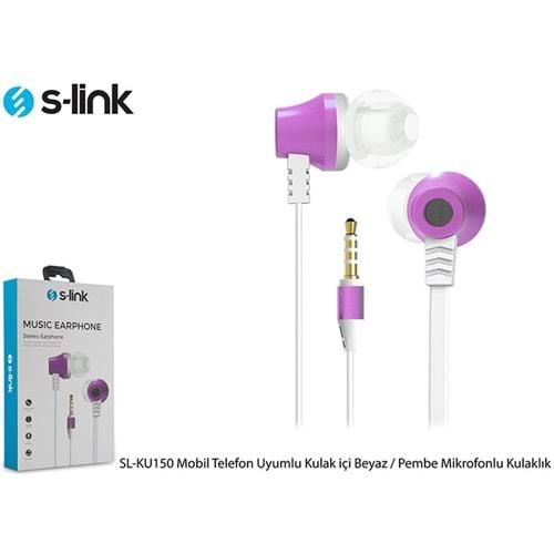 S-link SL-KU150 Mobil Telefon Uyumlu Taşıma Çantalı Kulak içi Beyaz/Pembe Mikrofonlu Kulaklık