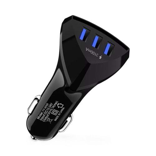 Powermaster PM-2417 3 USB'li Hızlı Şarj Destekli Oto Çakmaklık Şarj Cihazı