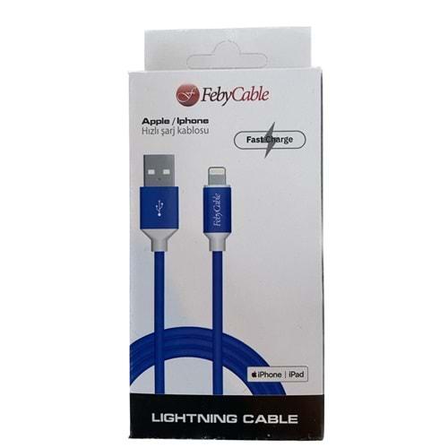 Feby FC-USB01 3 Amper %100 Bakır İletken 480 Mbps Data Transfer Lightning Şarj Kablosu