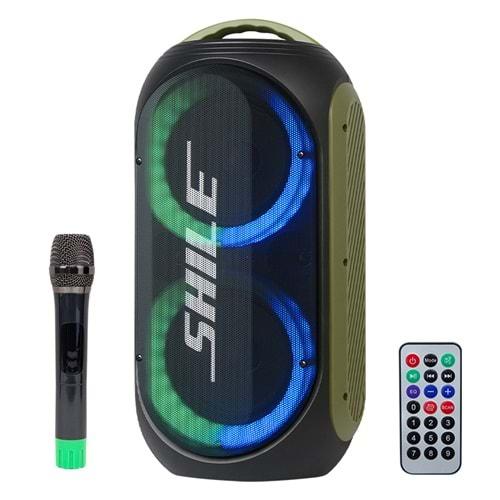 Shile SL-2019A El Mikrofonlu-Kumandalı USB/SD/BT Işıklı Taşınabilir Şarjlı Seyyar Anfi