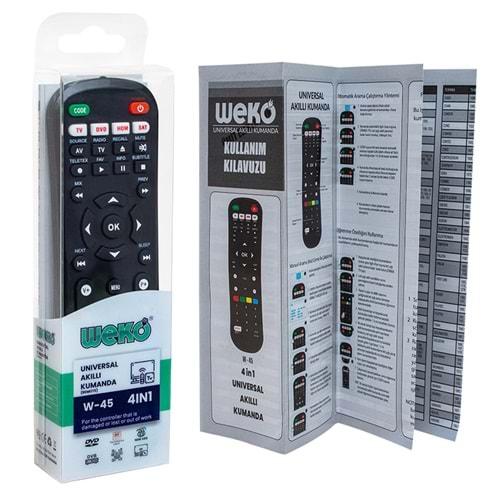 Weko 3855 W-45 Tüm Modeller Uyumlu 4in1 Öğrenebilen Universal Akıllı Kumanda