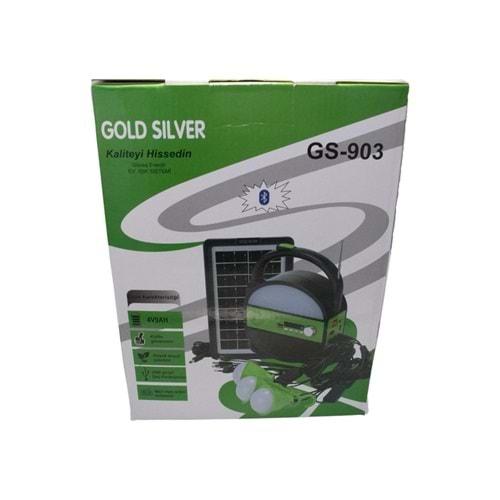 Gold Silver GS-903 Güneş Panelli 3 Ampullü Radyolu Bluethoothlu Set