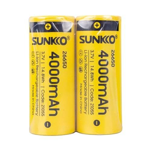 Sunkko 21055 3.7 Volt 4000 Mah 26650 Şarj Edilebilir Pil - 2 Li Paket Halinde
