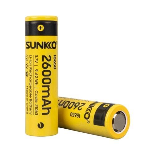 Sunkko 21063 3.7 Volt 2600 Mah 18650 Şarj Edilebilir Pil - 2 Li Paket Halinde