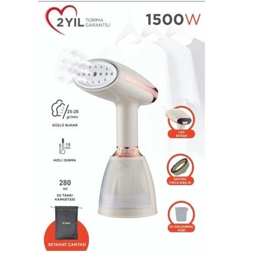 Torima KY003 Krem Buharlı 1500W Taşınabilir Seyahat Boy Dikey Ütü