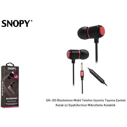 Snopy SN-J03 Blackstone Mabil Telefon Uyumlu Taşıma Çantalı Kulak içi Siyah/Kırmızı Mikrafonlu Kulaklık