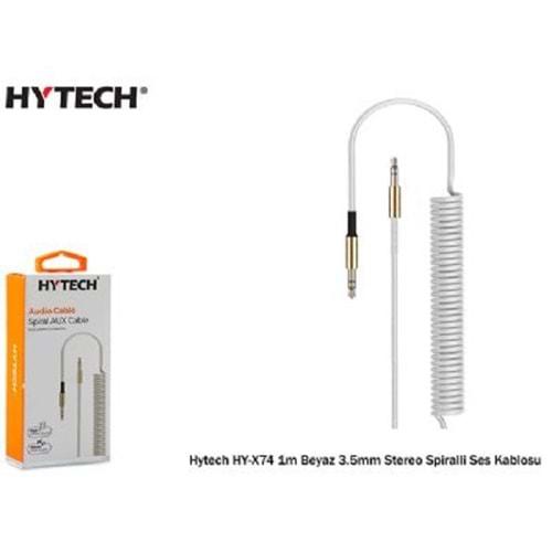 Hytech HY-X73 1.5m Beyaz 3.5mm Stereo Spiralli Ses Kablosu Aux Kablo