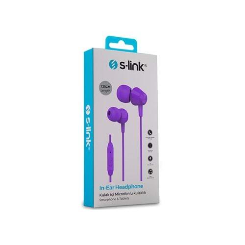 S-link SL-KU160 Mobil Telefon Uyumlu Mor Kulak İçi Mikrofonlu Kulaklık