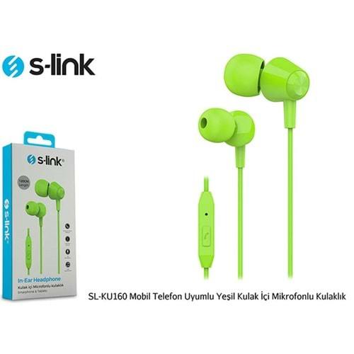S-link SL-KU160 Mobil Telefon Uyumlu Yeşil Kulak İçi Mikrofonlu Kulaklık