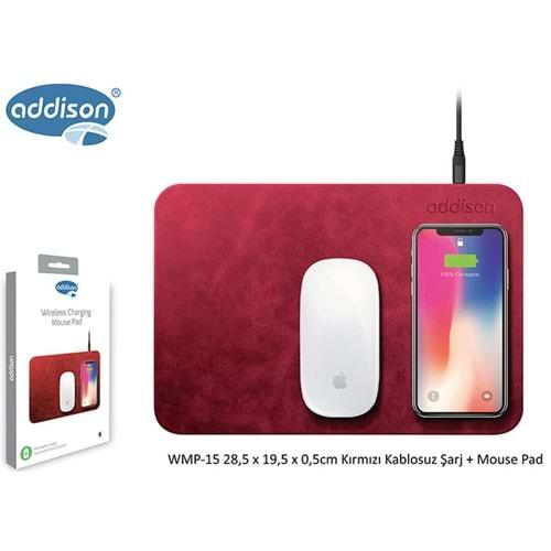 Addison WMP-15 28.5x19.5x0.5Ccm Kırmızı Kablosuz Şarj+Mouse Pad