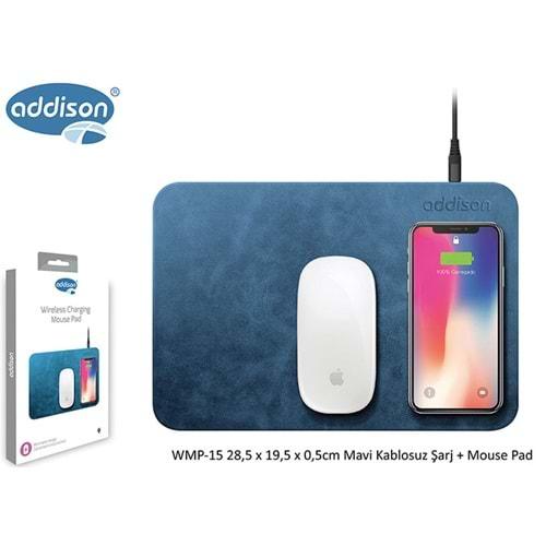 Addison WMP-15 28.5x19.5x0.5Ccm Mavi Kablosuz Şarj+Mouse Pad