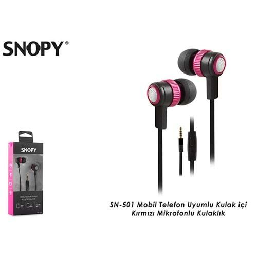 Snopy SN-501 Mobil Telefon Uyumlu Kulak içi Kırmızı Mikrafonlu Kulaklık