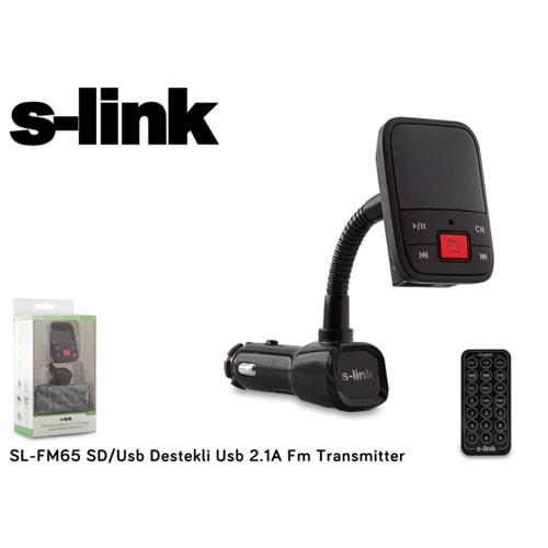 S-link SL-FM65 SD+Usb Destekli+2.1A Usb Şarj Potlu Fm Transmitter