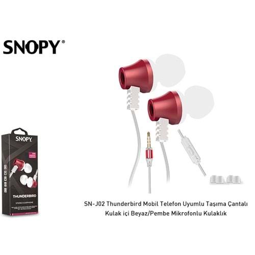 Snopy SN-J02 Thubderbird Mobil Telefon Uyumlu Taşıma Çantalı Kulak içi Beyaz/Pembe Mikrafonlu Kulaklık