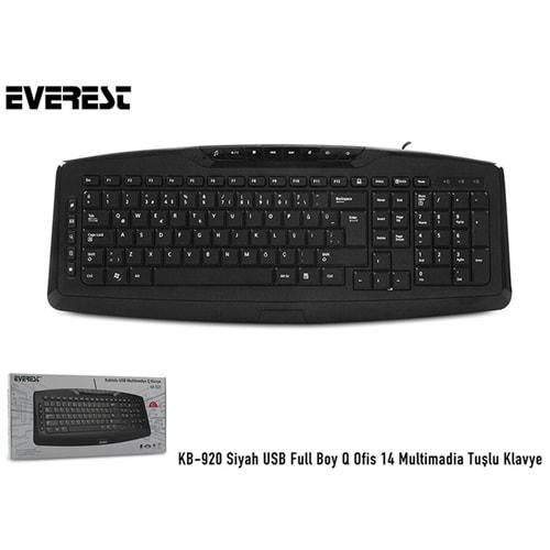 Everest KB-920 Siyah USB Full Boy Q Ofis 14 Multimedia Tuşlu Klavye