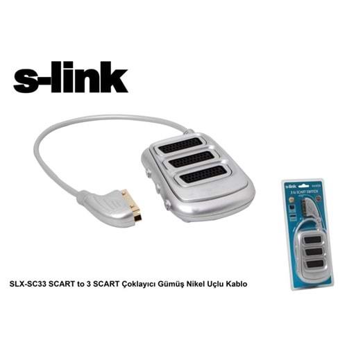 S-link SLX-SC33 Scart to 3 Scart Çoklayıcı Gümüş Nikel Uçlu Kablo