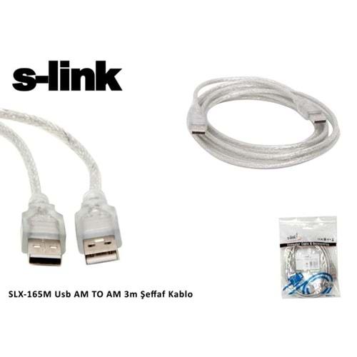 S-link SL-165M 3 Metre Usb Erkek-Usb Erkek Şeffaf Kablo