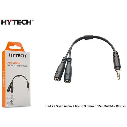 Hytech HY-X77 Siyah Audio + Mic to 3.5mm 0.15m Kulaklık Çevirici