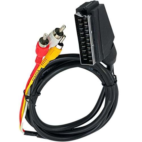 Powermaster 1150 Scart to 3 Rca Kablo 1.2 Metre 7mm Siyah Kutulu