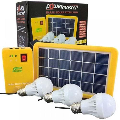 Powermaster PM-8905 Güneş Panelli 3 Lambalı Powerbank Özellikli Çok Amaçlı Şarjlı Solar Aydınlatma